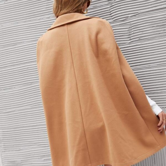 Camel Tan Button up Cape Pea Coat Jacket Work - Picture 6 of 7